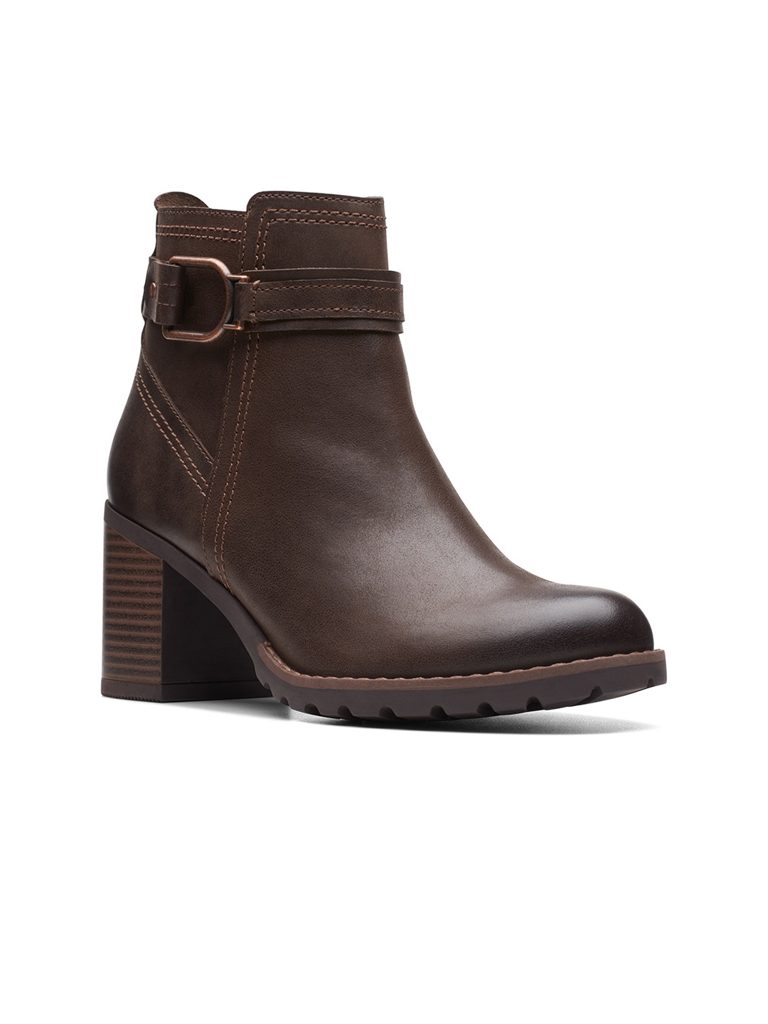 

Clarks Women Mid Top Block-Heel Regular Boots With Buckle Detail, Brown