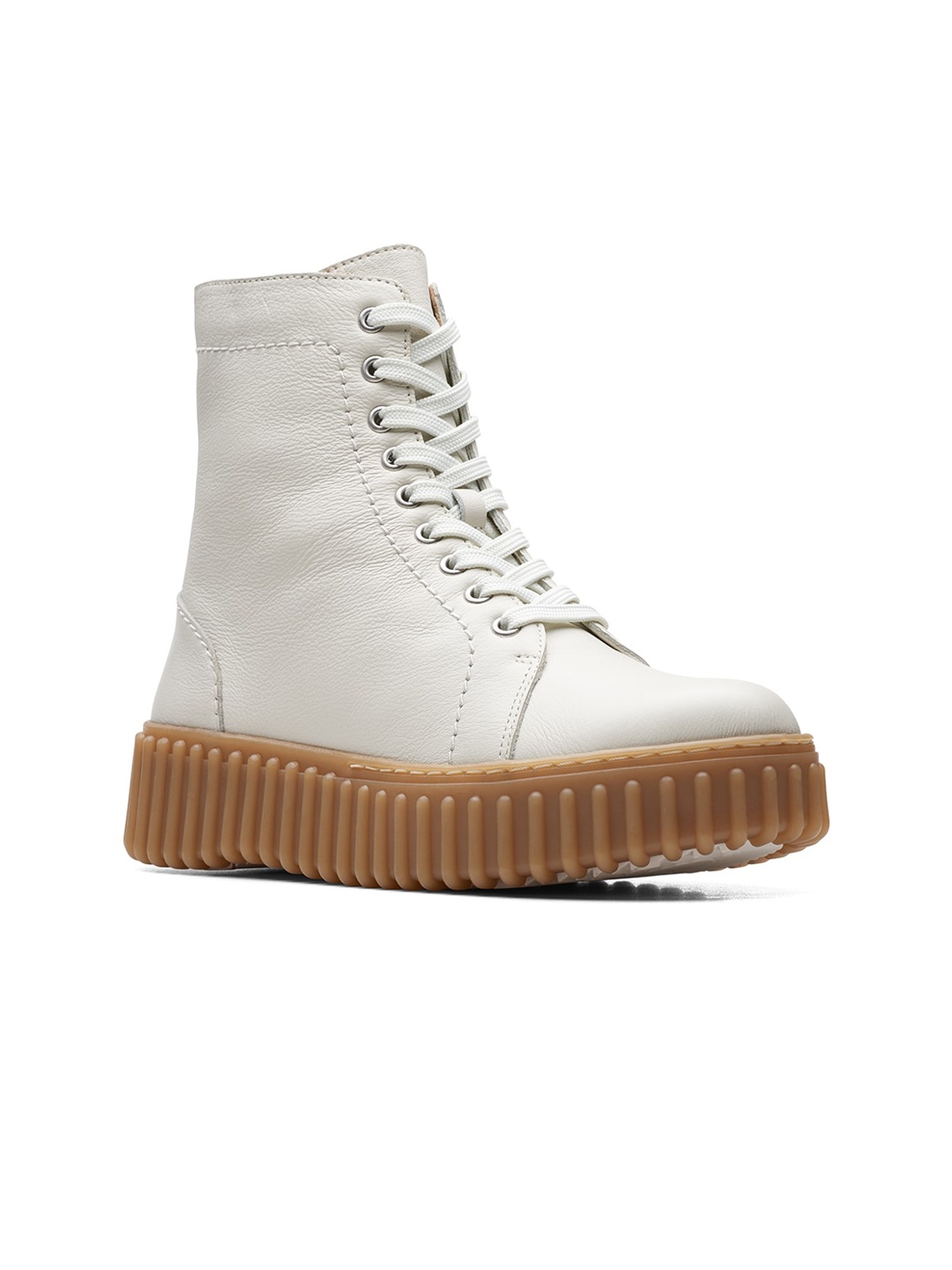 

Clarks Women Mid Top Leather Biker Boots, Off white