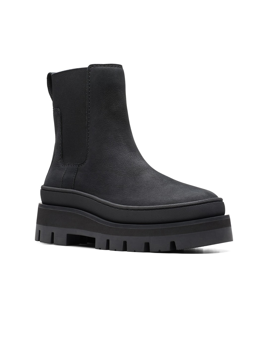 

Clarks Women Mid Top Nubuck Platform Heel Chunky Boots, Black