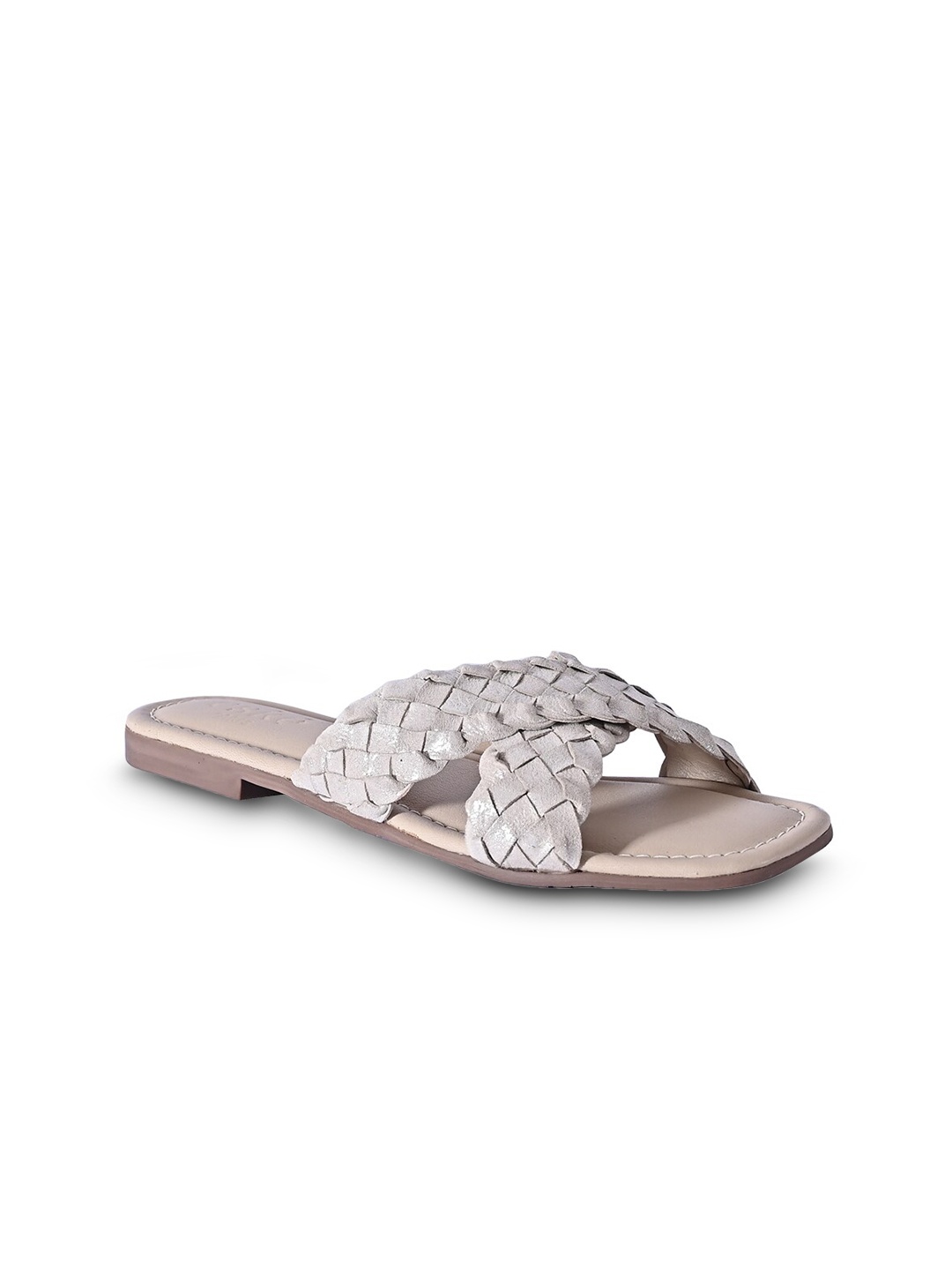 

Eske Braided Cross Strap Open Toe Flats, Silver