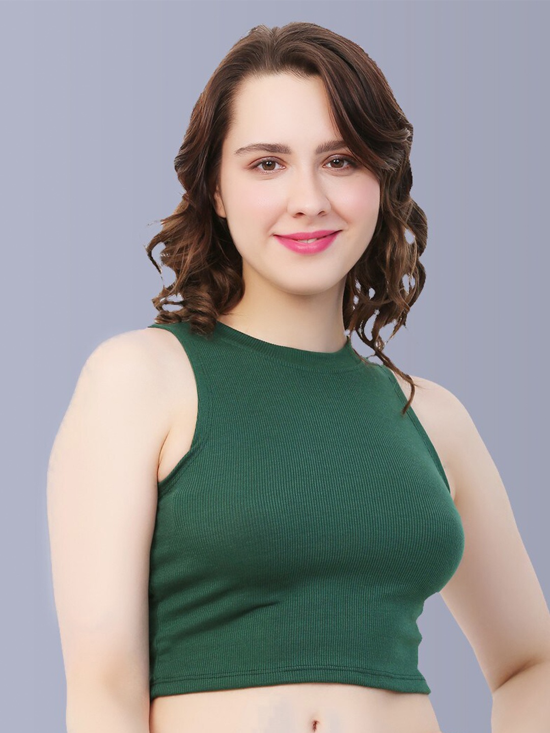 

Fasha Ribbed Fitted Crop Top, Green
