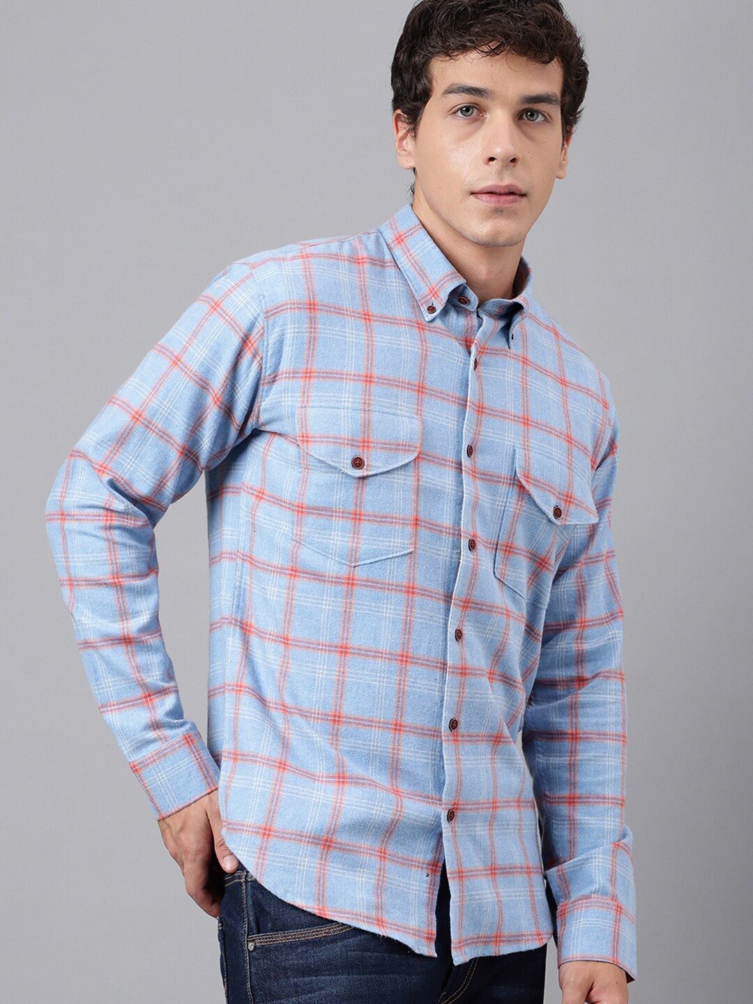 

Hancock Premium Tartan Checked Button Down Collar Cotton Shirt, Blue