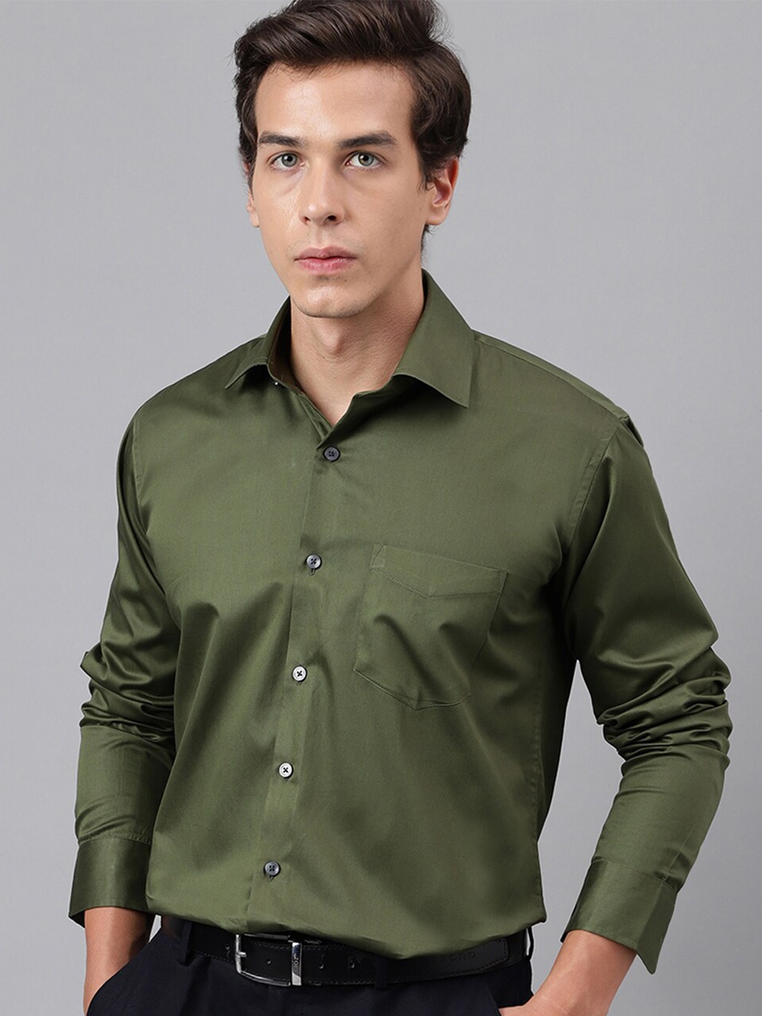 

Hancock Premium Cut Away Collar Pure Cotton Slim Fit Party Shirt, Olive