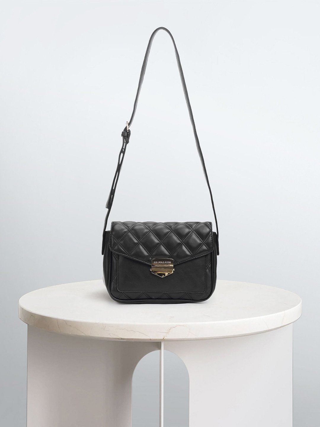 

U.S. Polo Assn. Women Colourblocked PU Structured Shoulder Bag, Black