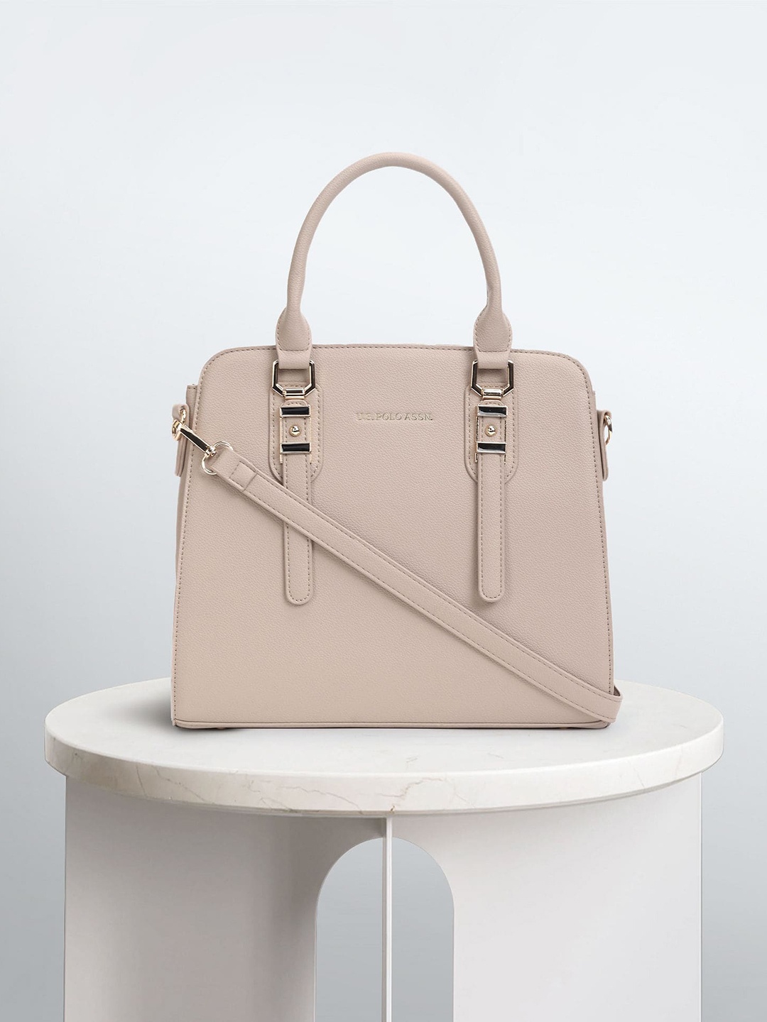 

U.S. Polo Assn. Women PU Oversized Structured Handheld Bag, Beige