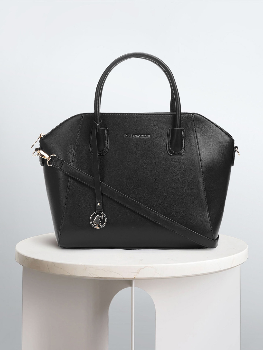 U.S. Polo Assn. Women PU Structured Handheld Bag, Black