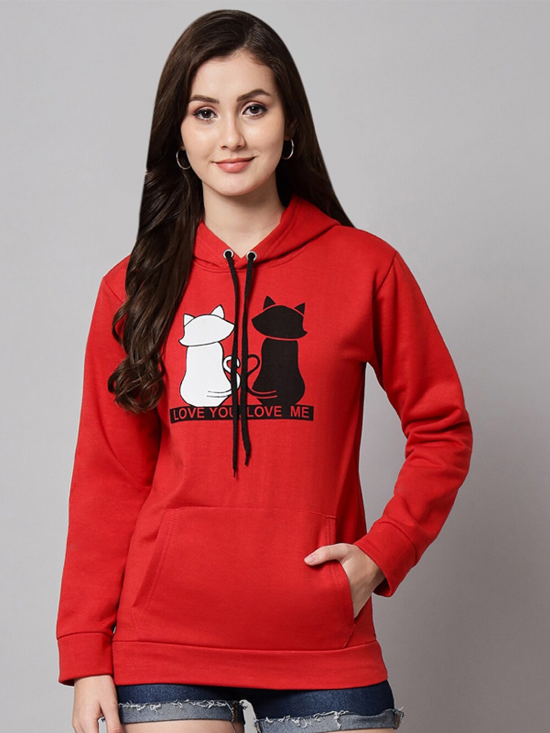 

Funday Fashion Printed Hooded Fleece Sweatshirt, Red