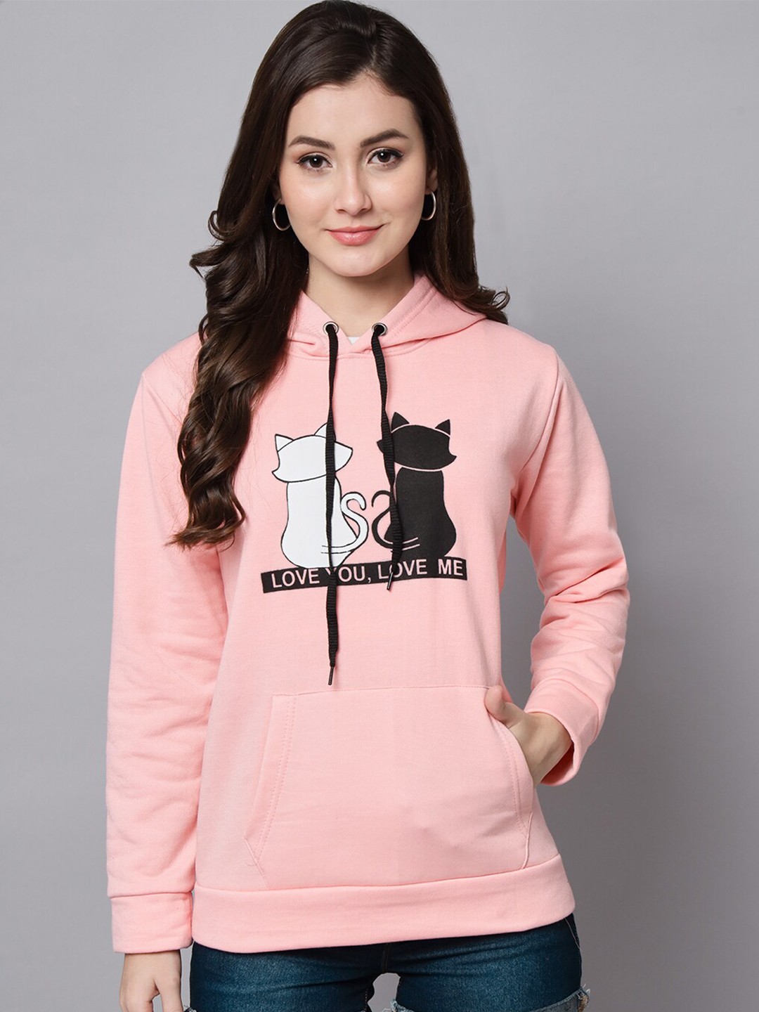 

Funday Fashion Graphic Printed Hooded Fleece Sweatshirt, Peach