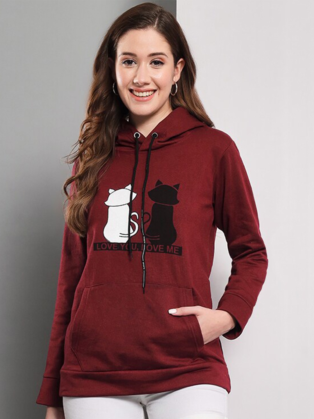 

Funday Fashion Graphic Printed Hooded Fleece Sweatshirt, Maroon