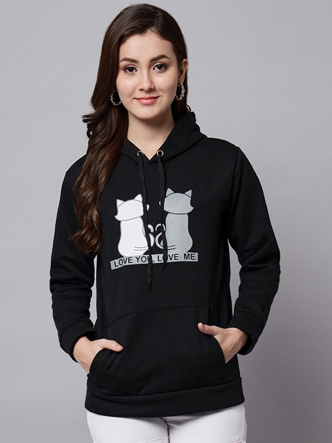 

Funday Fashion Graphic Printed Hooded Fleece Sweatshirt, Black