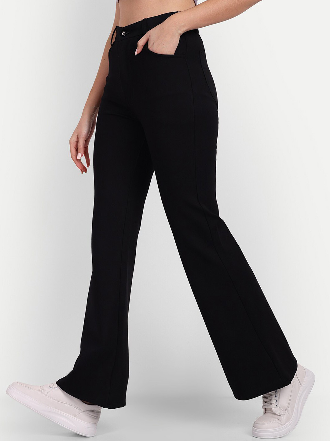 

BROADSTAR Women Smart Flared High-Rise Easy Wash Bootcut Trousers, Black