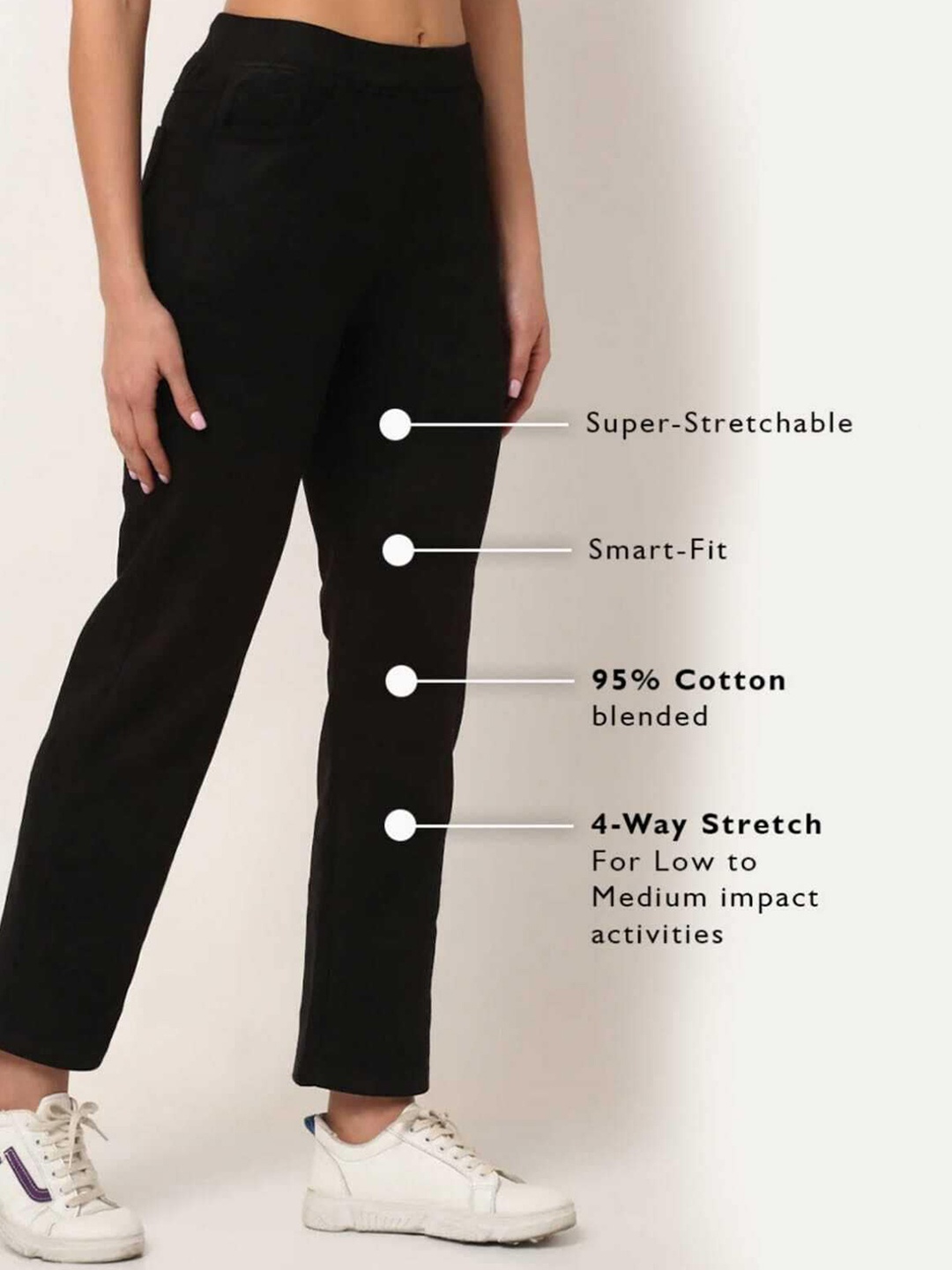 

BROADSTAR Women Smart Straight Fit High-Rise Easy Wash Trousers, Black