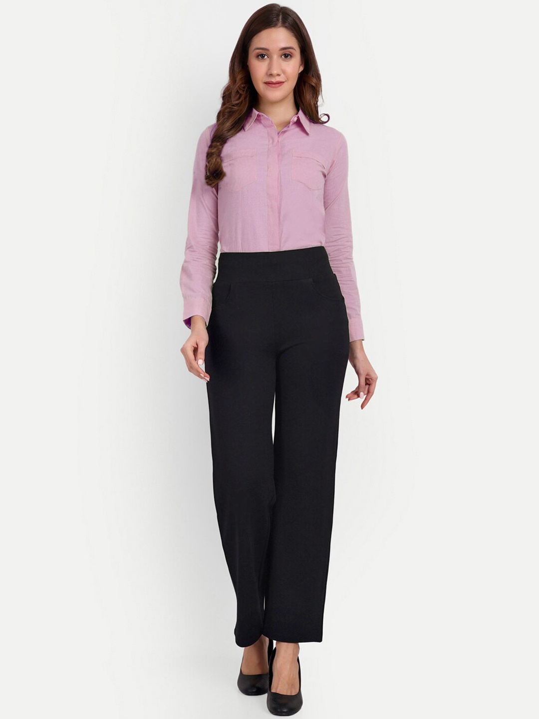 

BROADSTAR Women Smart Straight Fit Easy Wash Stretchable Formal Parallel Trousers, Black