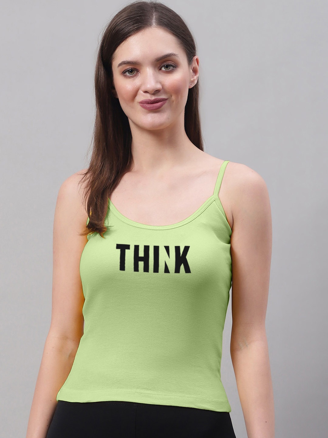 

FBAR Typography Printed Skin Friendly Cotton Camisoles, Green