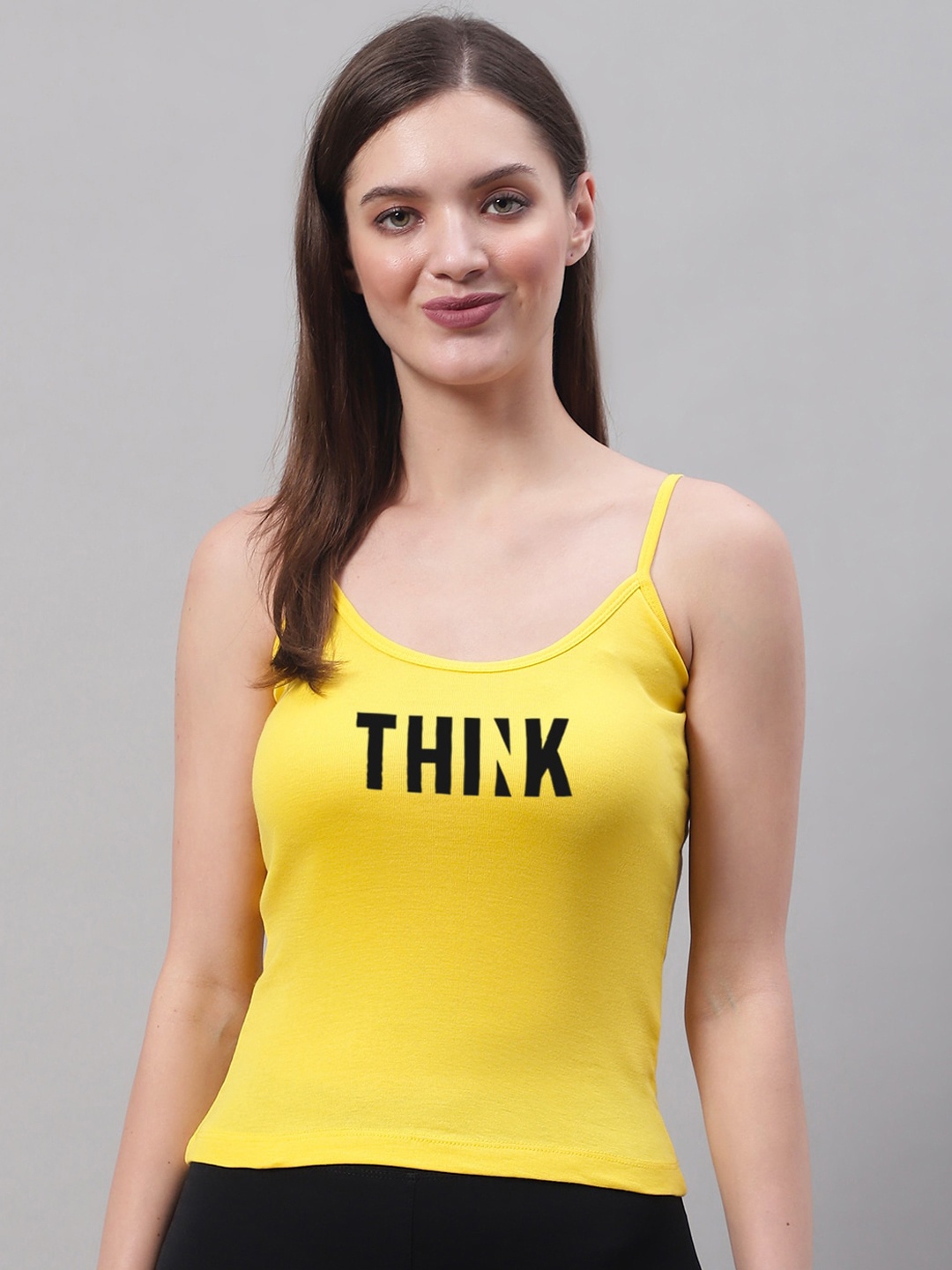 

FBAR Typography Printed Non-Padded Cotton Camisole, Yellow