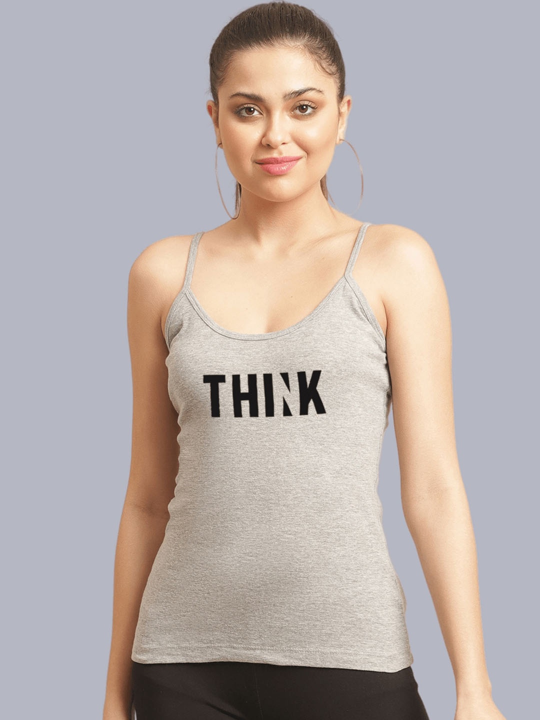 

FBAR Typography Printed Non-Padded Cotton Camisole, Grey