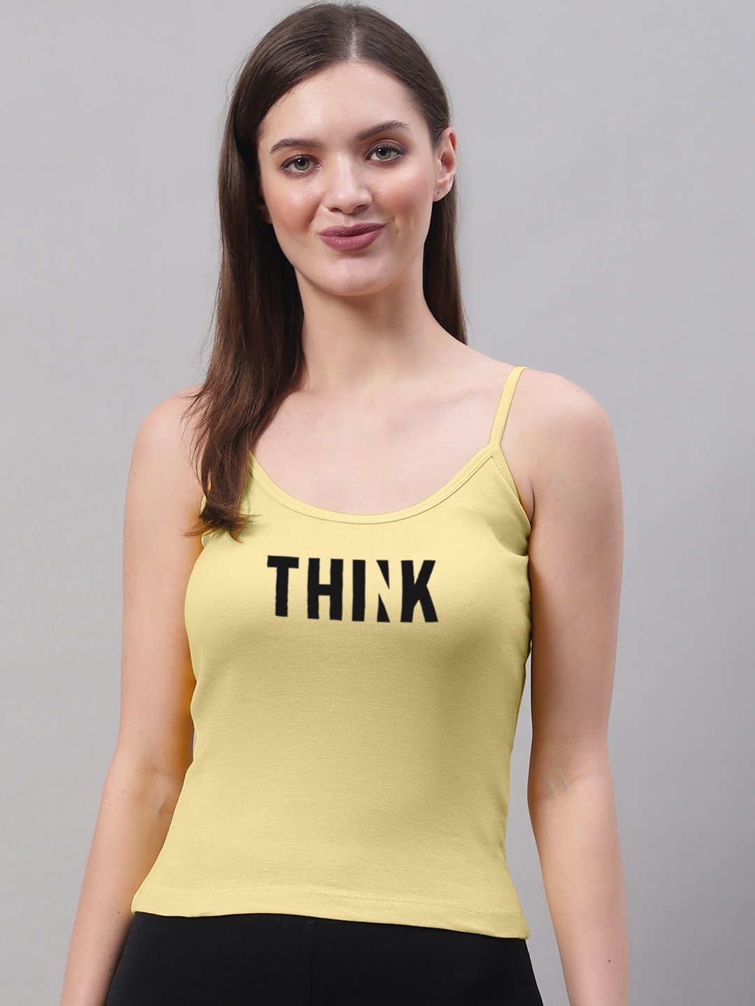 

FBAR Typography Printed Non-Padded Cotton Camisole, Yellow