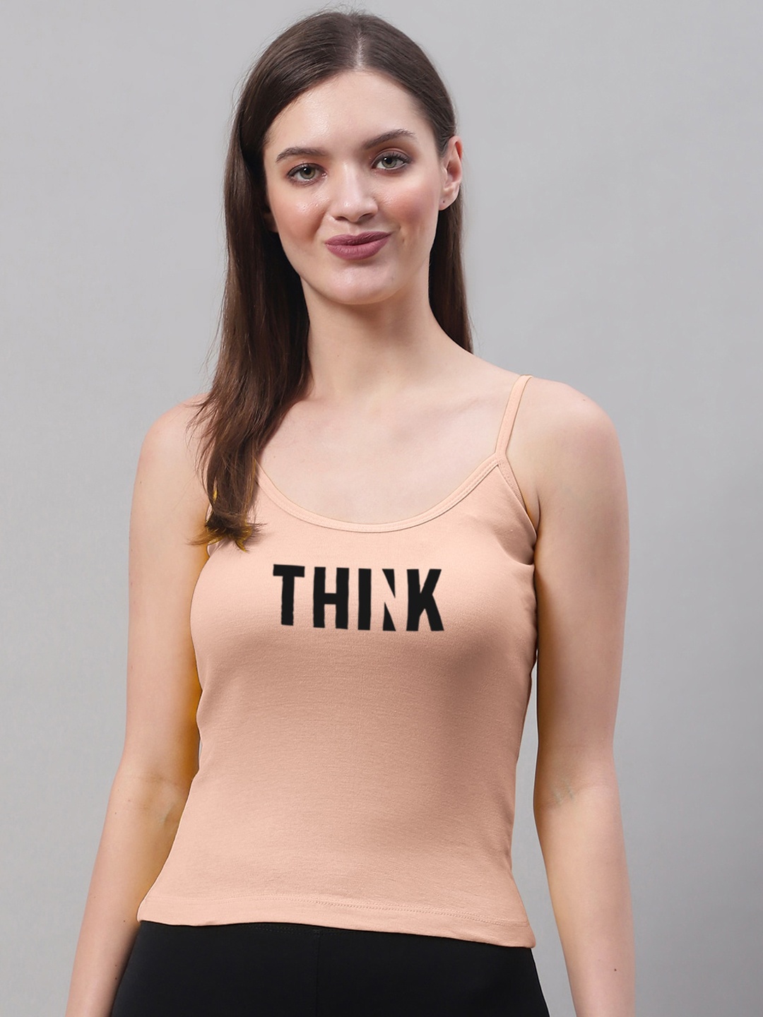 

FBAR Typography Printed Non-Padded Cotton Camisole, Peach