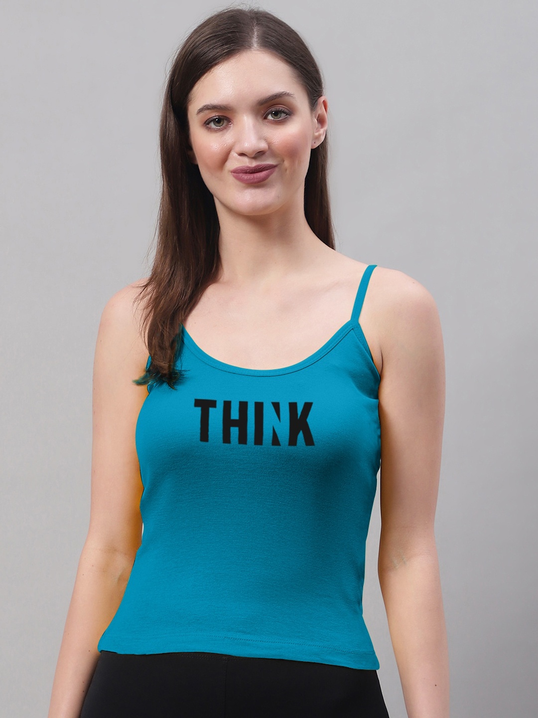 

FBAR Typography Printed Skin Friendly Cotton Camisoles, Turquoise blue