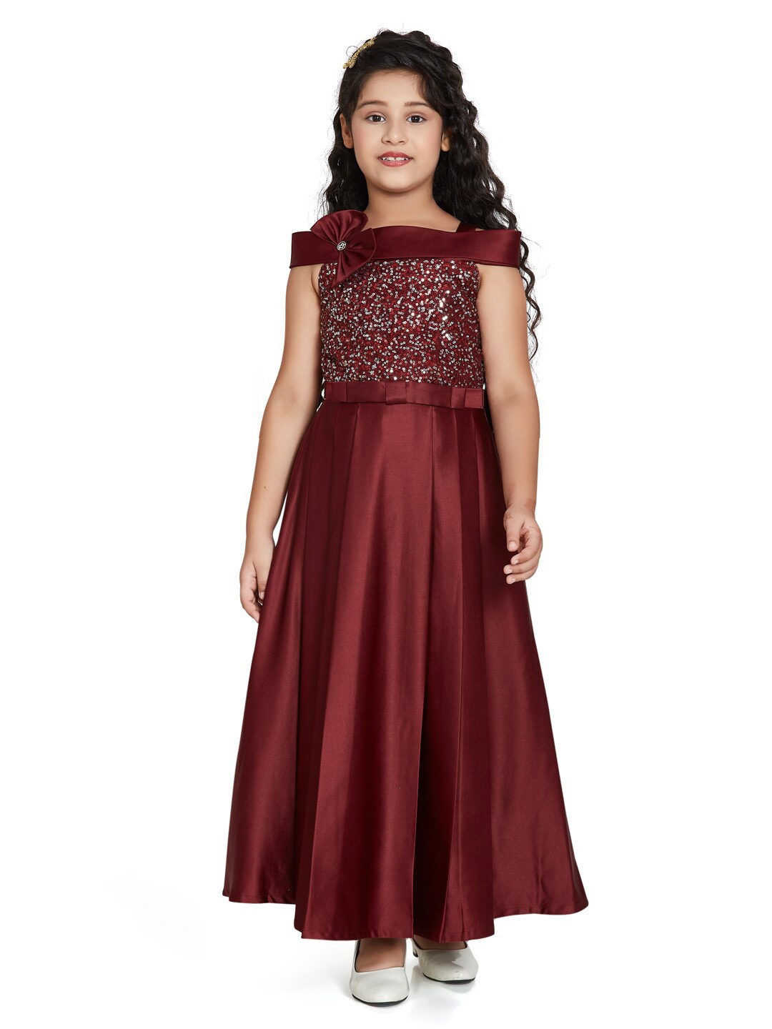 

Peppermint Girls Embellished Net Maxi Dress, Maroon