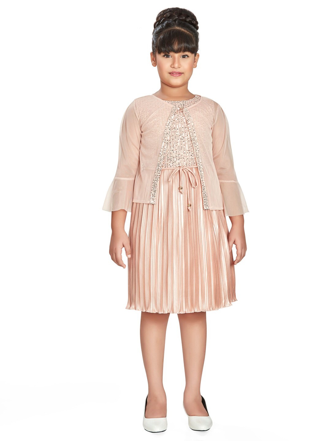 

Peppermint Girls Sequinned Embellished Bell Sleeves Midi A-Line Dress, Peach