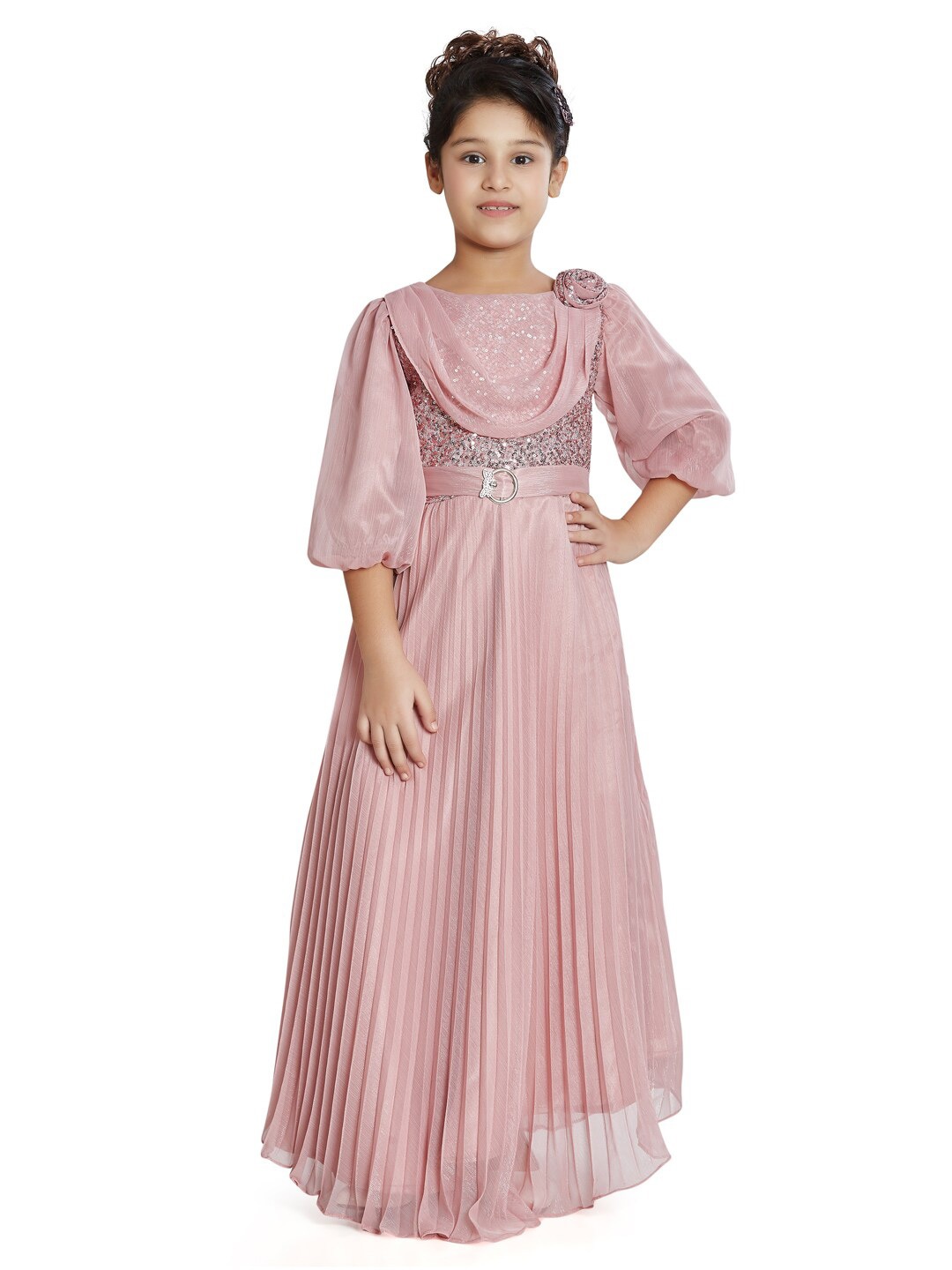 

Peppermint Girls Sequinned Embellished Puff Sleeves Maxi Dress, Pink