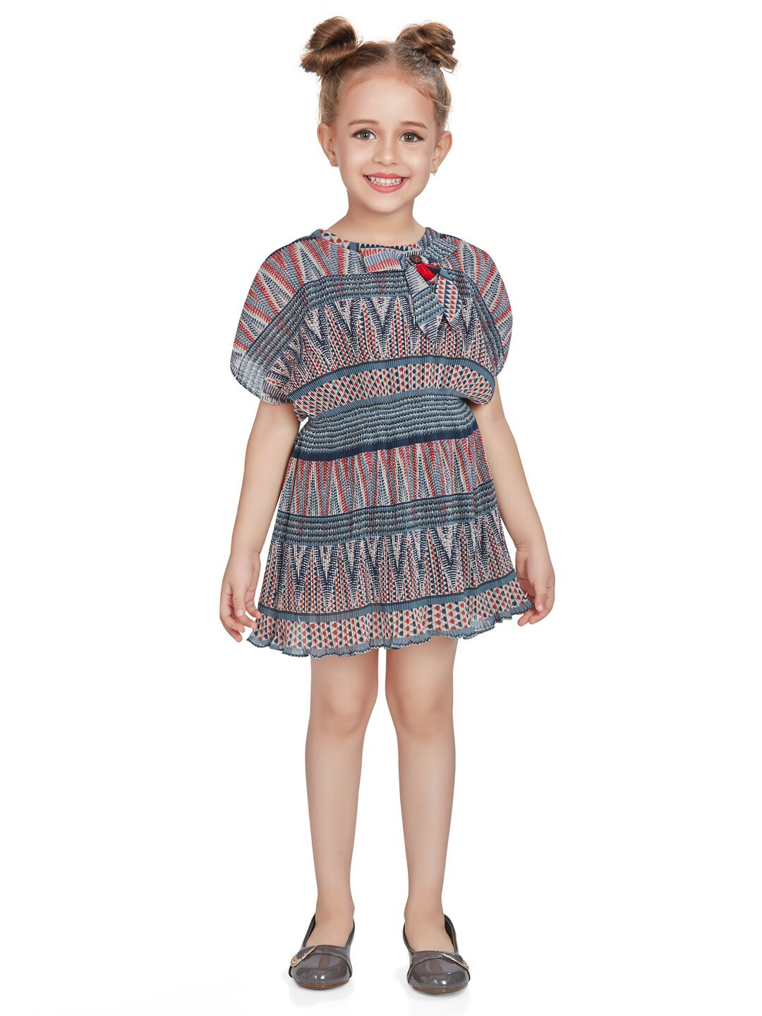 

Peppermint Girls Tribal Printed Extended Sleeves A-Line Dress, Beige