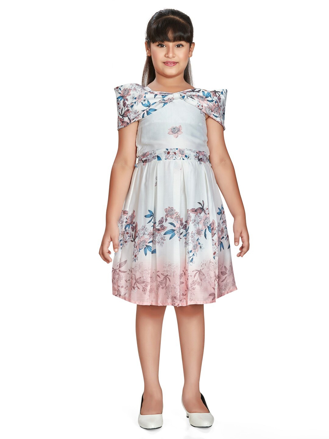 

Peppermint Girls Floral Printed Cold-Shoulder A-Line Dress, Peach