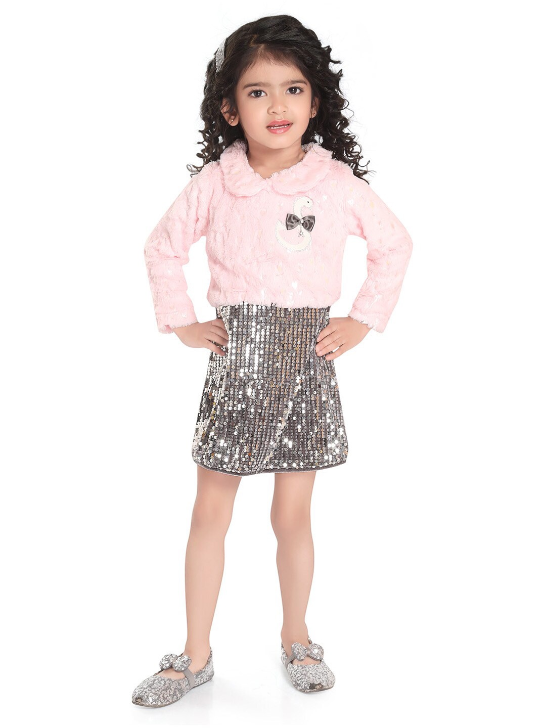 

Peppermint Girls Embellished Peter Pan Collar A-Line Dress, Pink