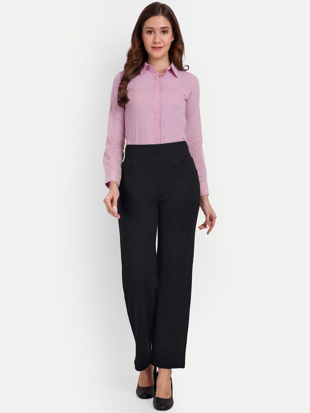 

Next One Women Smart Straight Fit High-Rise Parallel Trousers, Black