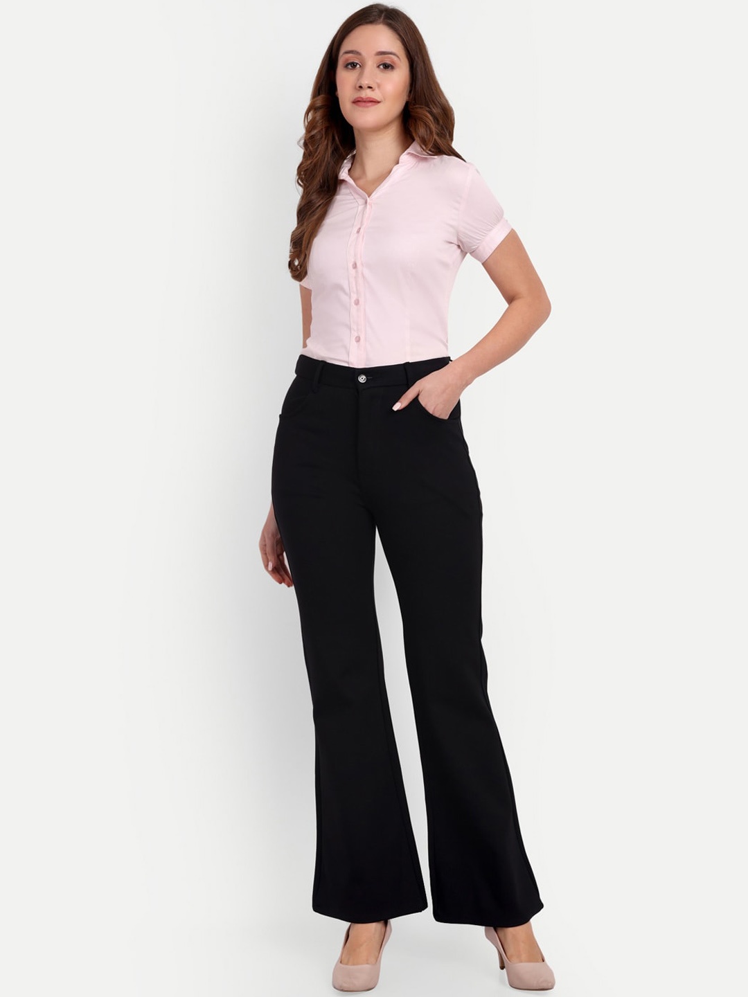 

Next One Women Smart Flared High-Rise Parallel Trousers, Black