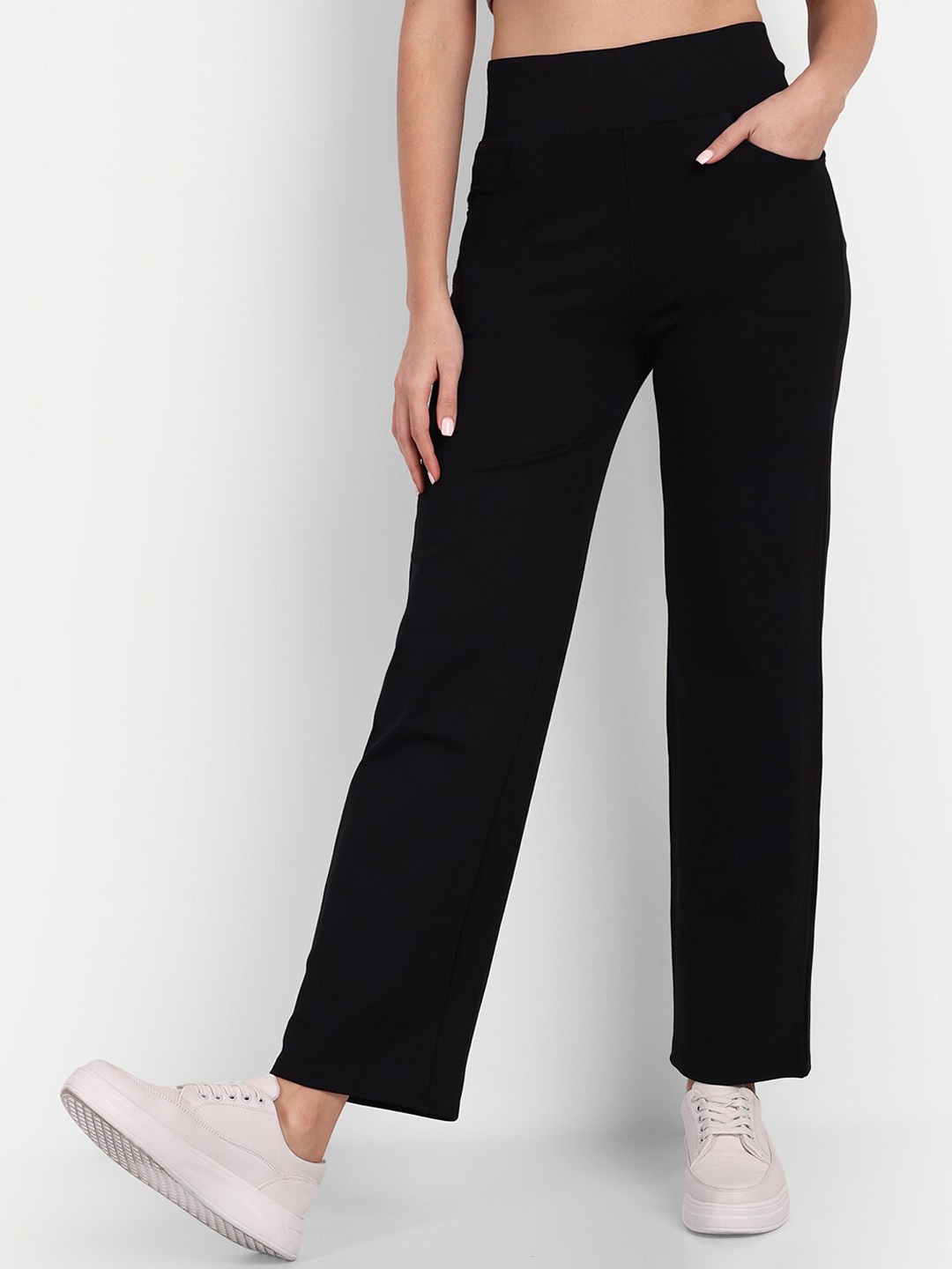 

Next One Women Smart Straight Fit High-Rise Trousers, Black