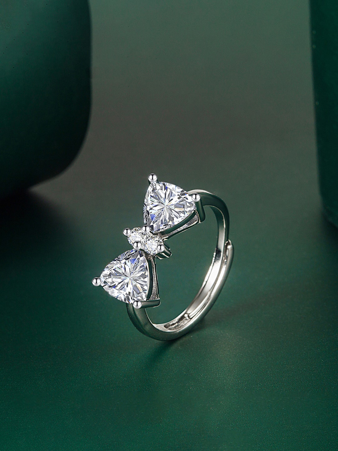 

Designs & You Silver Plated Ice Cut Cubic Zirconia Studded Finger Ring