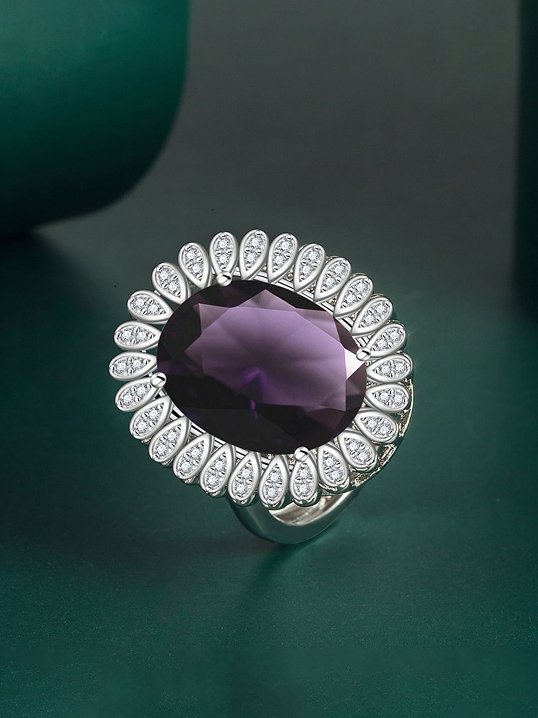 

Designs & You Silver Plated Cubic Zirconia Studded Finger Ring