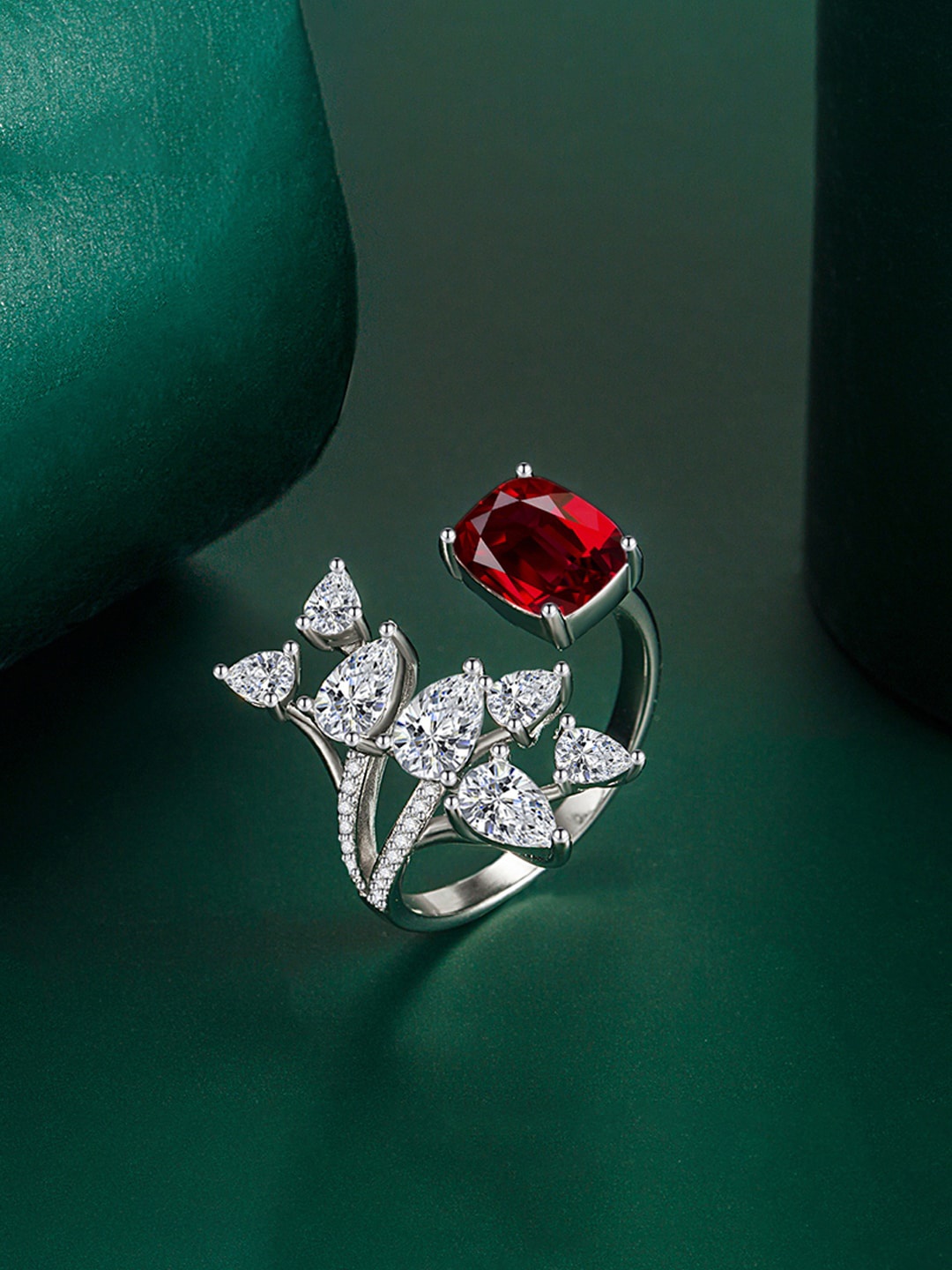

Designs & You Silver-Plated Ice-Cut American Diamond Studded Finger Ring