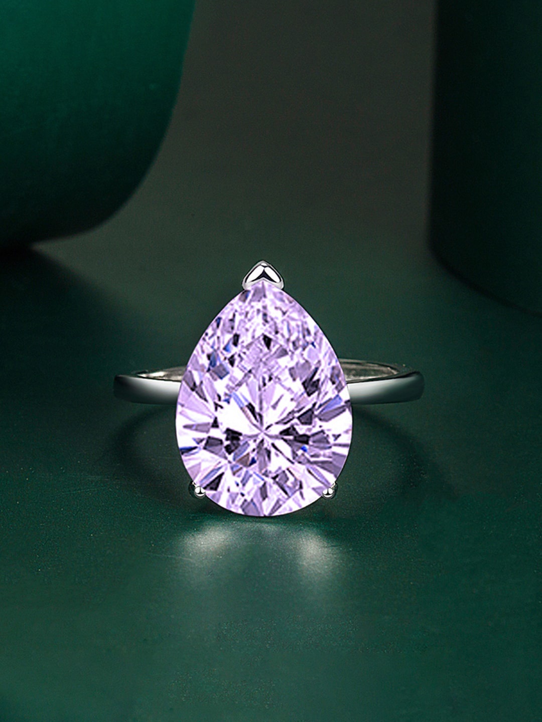 

Designs & You Silver-Plated Ice-Cut American Diamond Studded Finger Ring