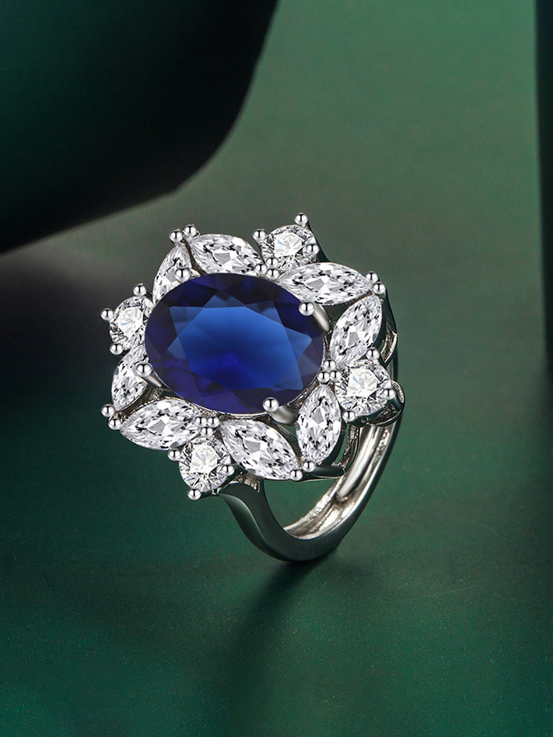 

Designs & You Silver-Plated Ice-Cut American Diamond Studded Finger Ring