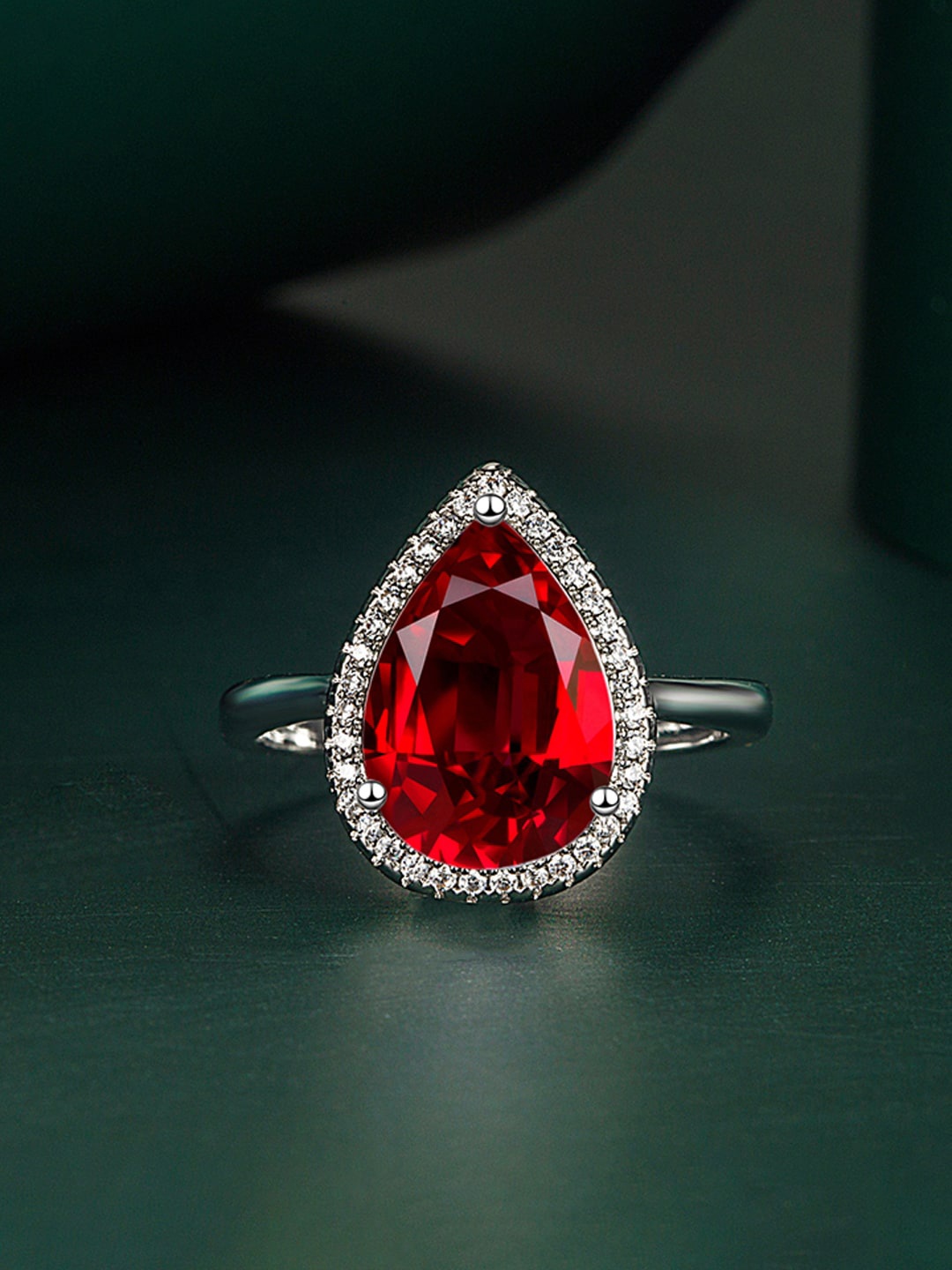 

Designs & You Silver-Plated Ice-Cut American Diamond Studded Finger Ring