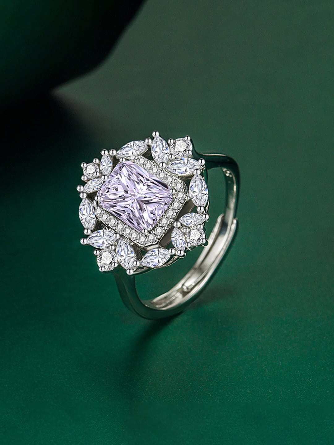 

Designs & You Silver-Plated Ice-cut American Diamond Studded Finger Ring