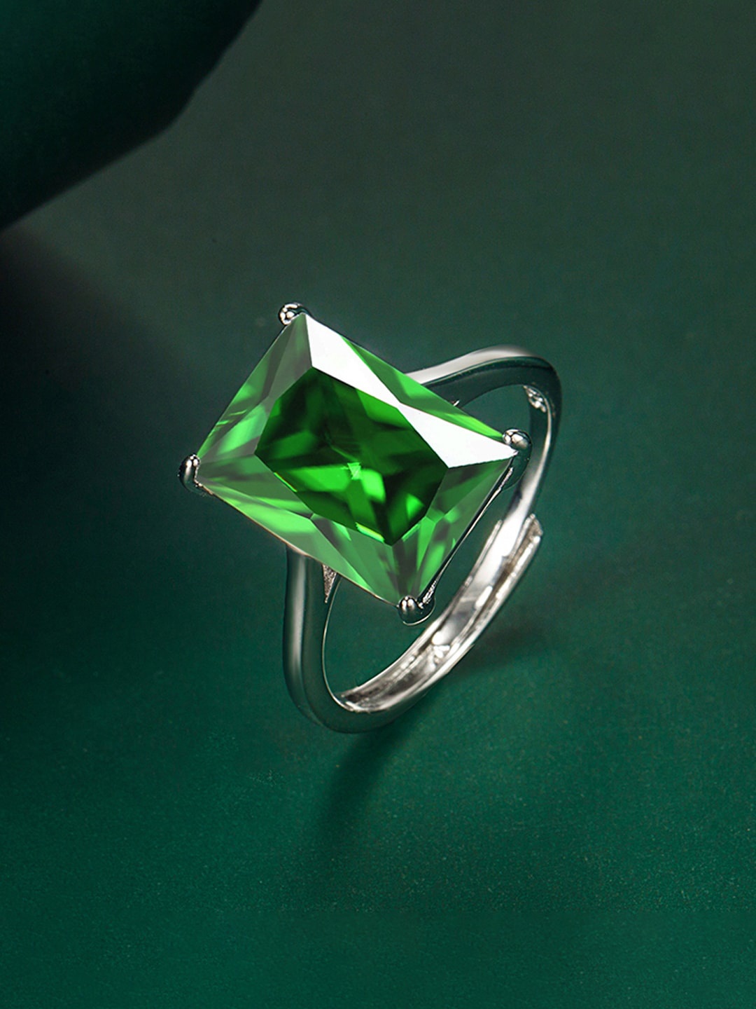

Designs & You Silver-Plated Ice-cut American Diamond Studded Finger Ring