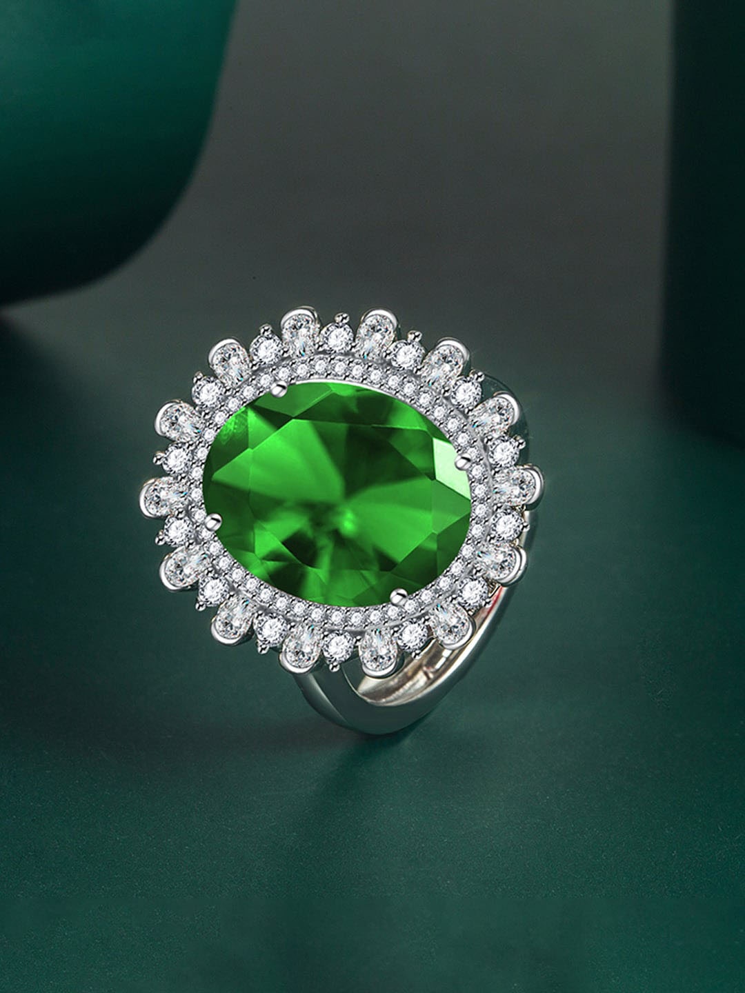 

Designs & You Silver-Plated Ice-Cut American Diamond Studded Finger Ring