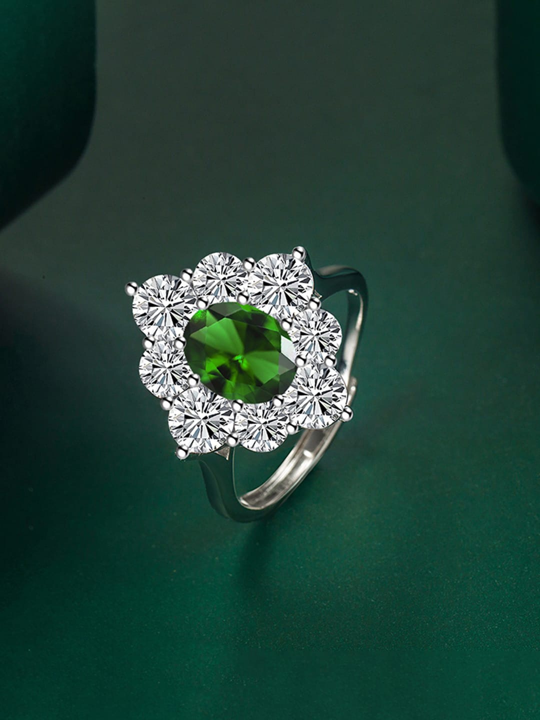 

Designs & You Silver-Plated Ice-Cut American Diamond Studded Finger Ring