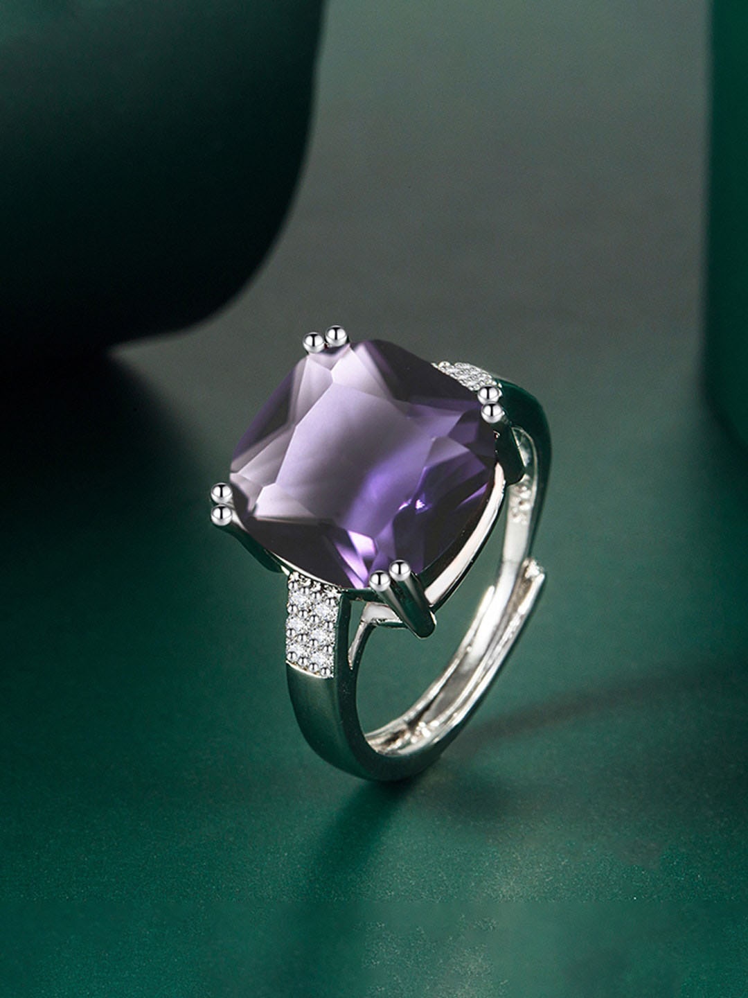 

Designs & You Silver-Plated American Diamond Crushed Ice Cut Finger Ring