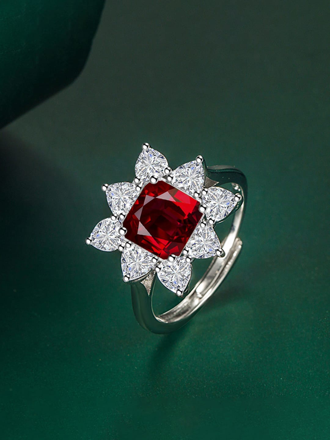 

Designs & You Silver-Plated Ice-Cut American Diamond Studded Finger Ring