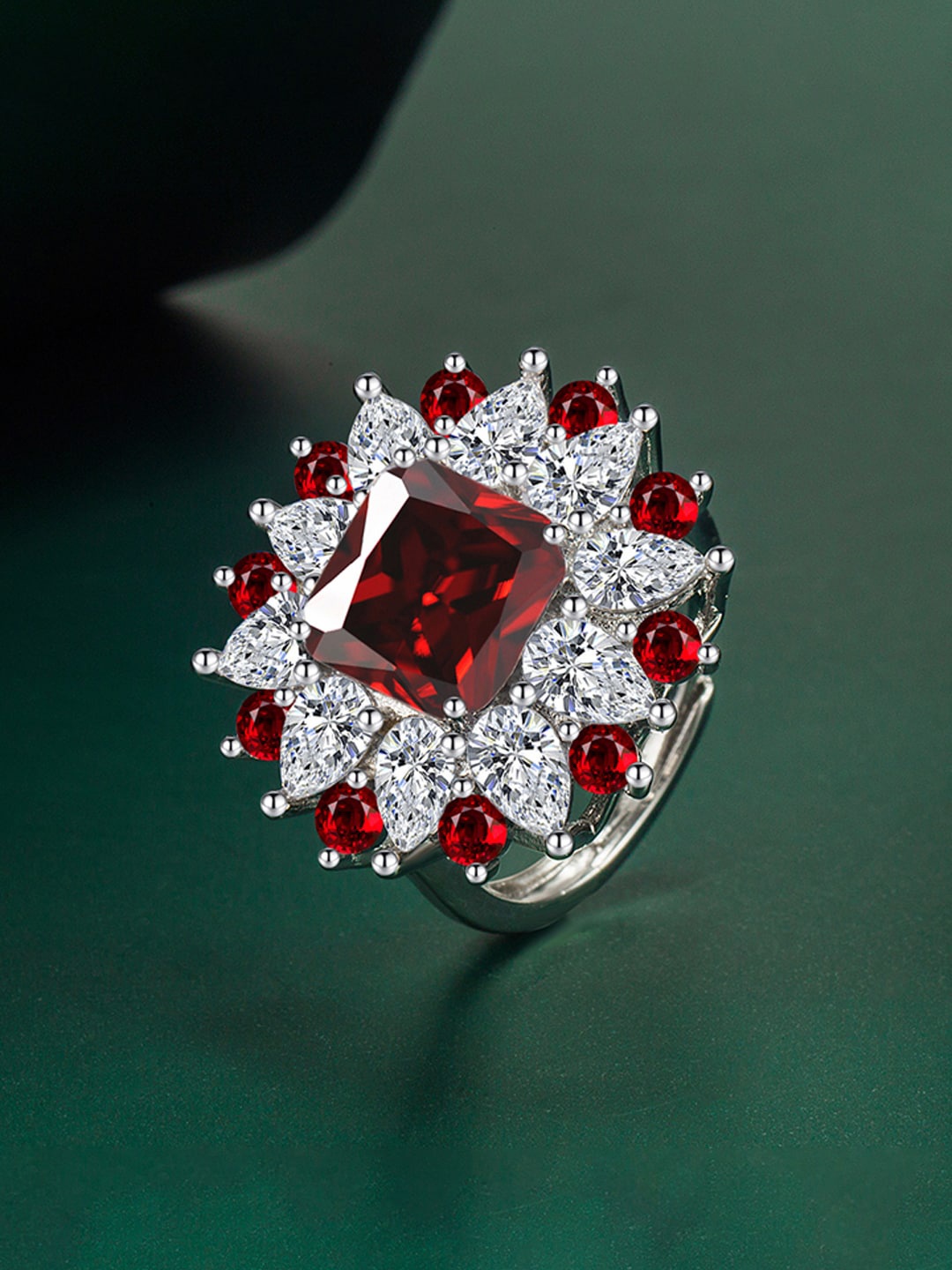 

Designs & You Silver-Plated Ice-Cut American Diamond Studded Finger Ring