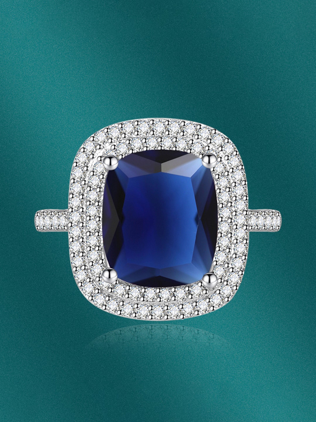 

Designs & You Silver-Plated American Diamond Crushed Ice Cut Finger Ring