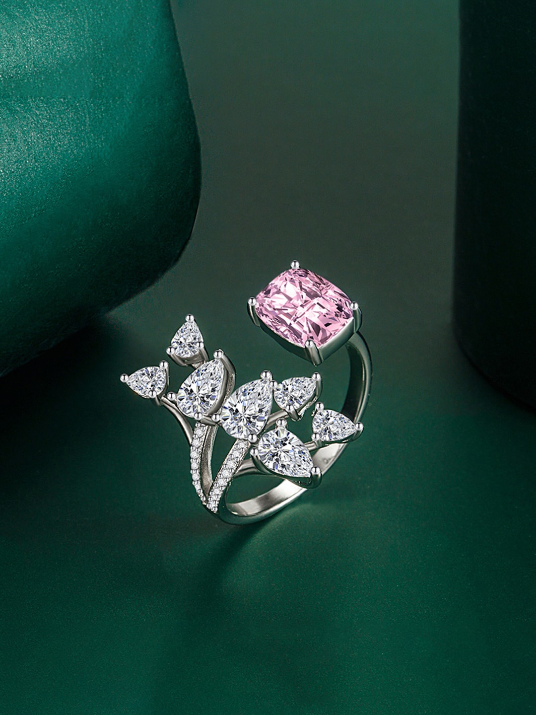 

Designs & You Silver-Plated Ice-Cut American Diamond-Studded Finger Ring