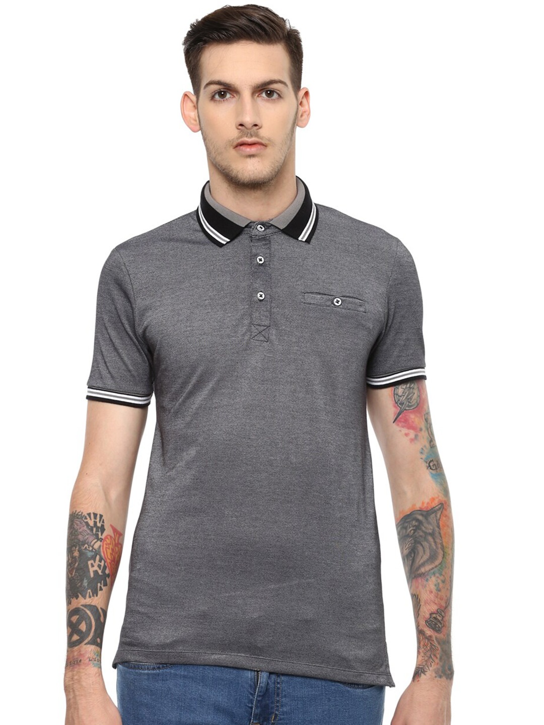 

Celio Polo Collar Cotton T-shirt, Grey