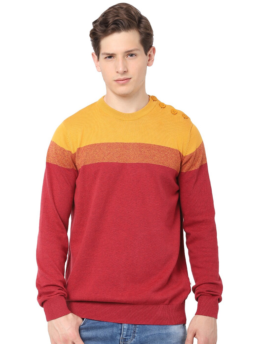 

Celio Colourblocked Cotton Pullover, Red