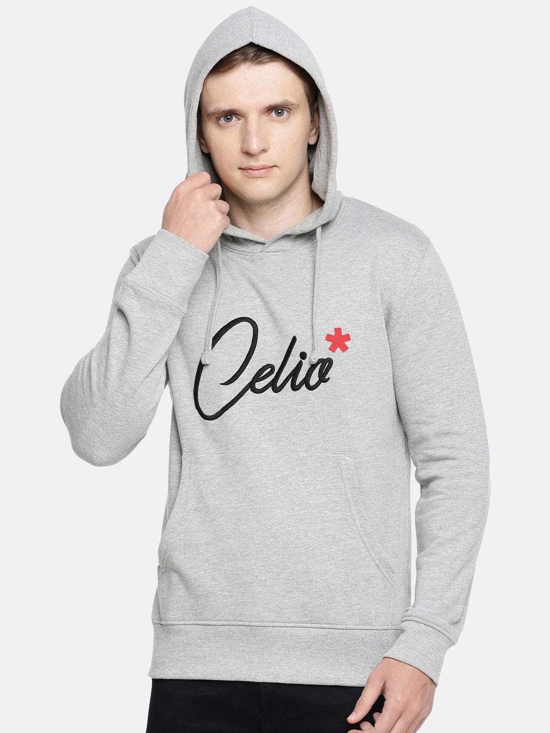 

Celio Typography Printed Hooded Pullover, Grey